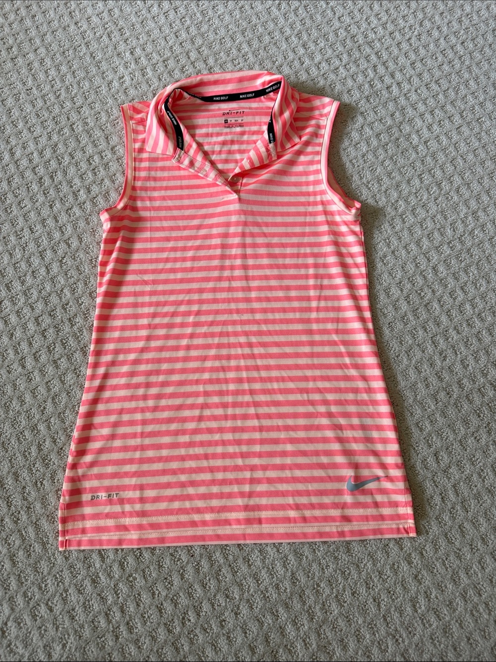 Nike Pink and Light Pink Striped Sleeveless Polo